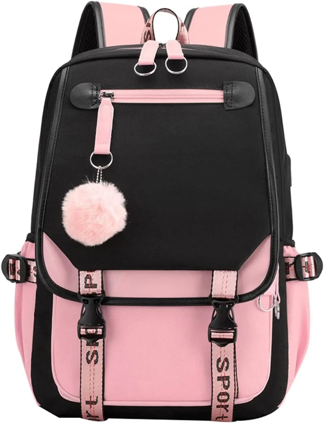 15.6 Inch Laptop Backpack for Men and Women Business Casual Travel Hiking Daypacks Fashion Waterproof Backpack (Black Pink)