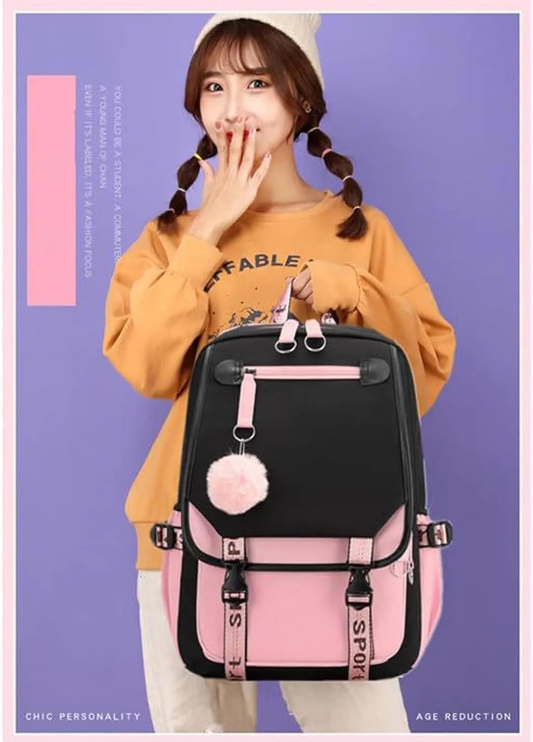 15.6 Inch Laptop Backpack for Men and Women Business Casual Travel Hiking Daypacks Fashion Waterproof Backpack (Black Pink)