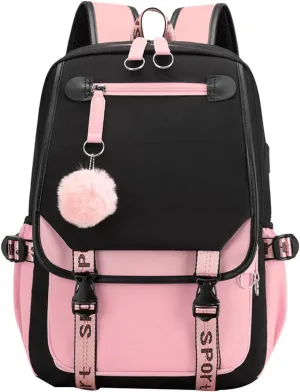 15.6 Inch Laptop Backpack for Men and Women Business Casual Travel Hiking Daypacks Fashion Waterproof Backpack (Black Pink)