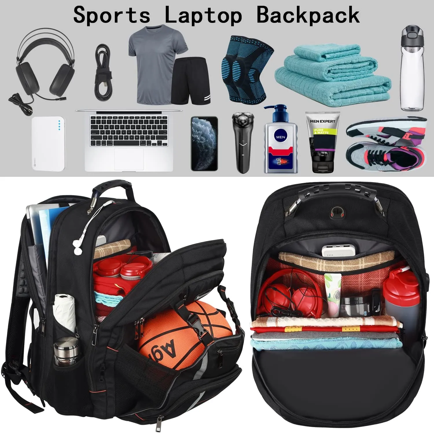18.4 Inch Laptop Backpack,Extra Large Travel Backpack with USB Charging Port, RFID Anti Theft TSA Friendly Backpack,Water Resistant,Computer Bag for Women Men Notebook&Basketball