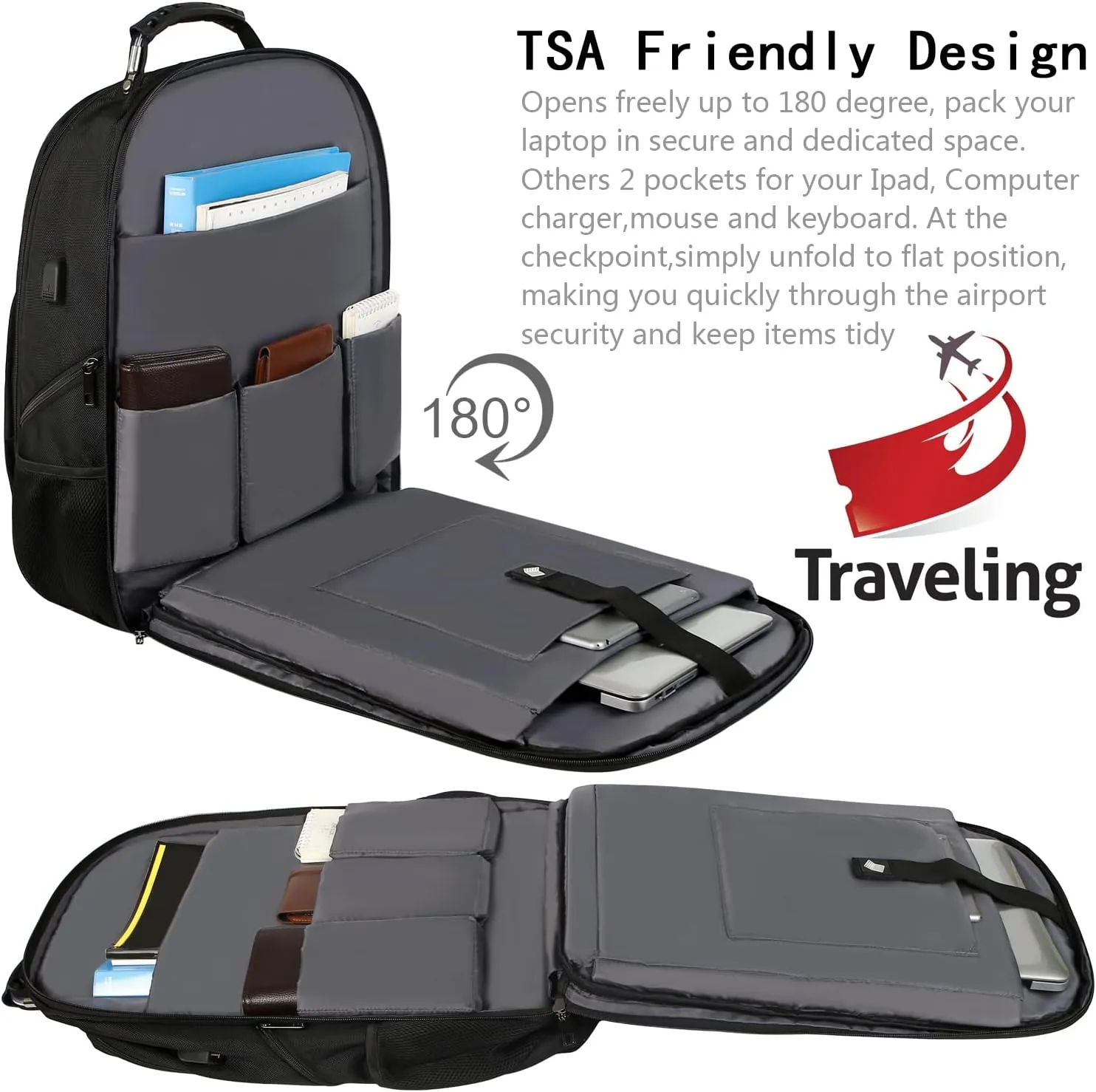 18.4 Inch Laptop Backpack,Extra Large Travel Backpack with USB Charging Port, RFID Anti Theft TSA Friendly Backpack,Water Resistant,Computer Bag for Women Men Notebook&Basketball