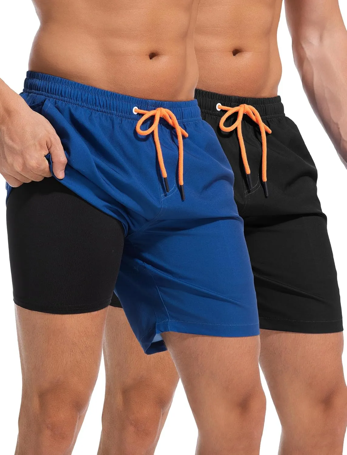 2 in 1 Mens Swim Trunks 7 Inch with Compression Liner Quick Dry Swim Shorts Swim Suits Board Shorts Swimwear