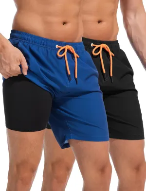 2 in 1 Mens Swim Trunks 7 Inch with Compression Liner Quick Dry Swim Shorts Swim Suits Board Shorts Swimwear