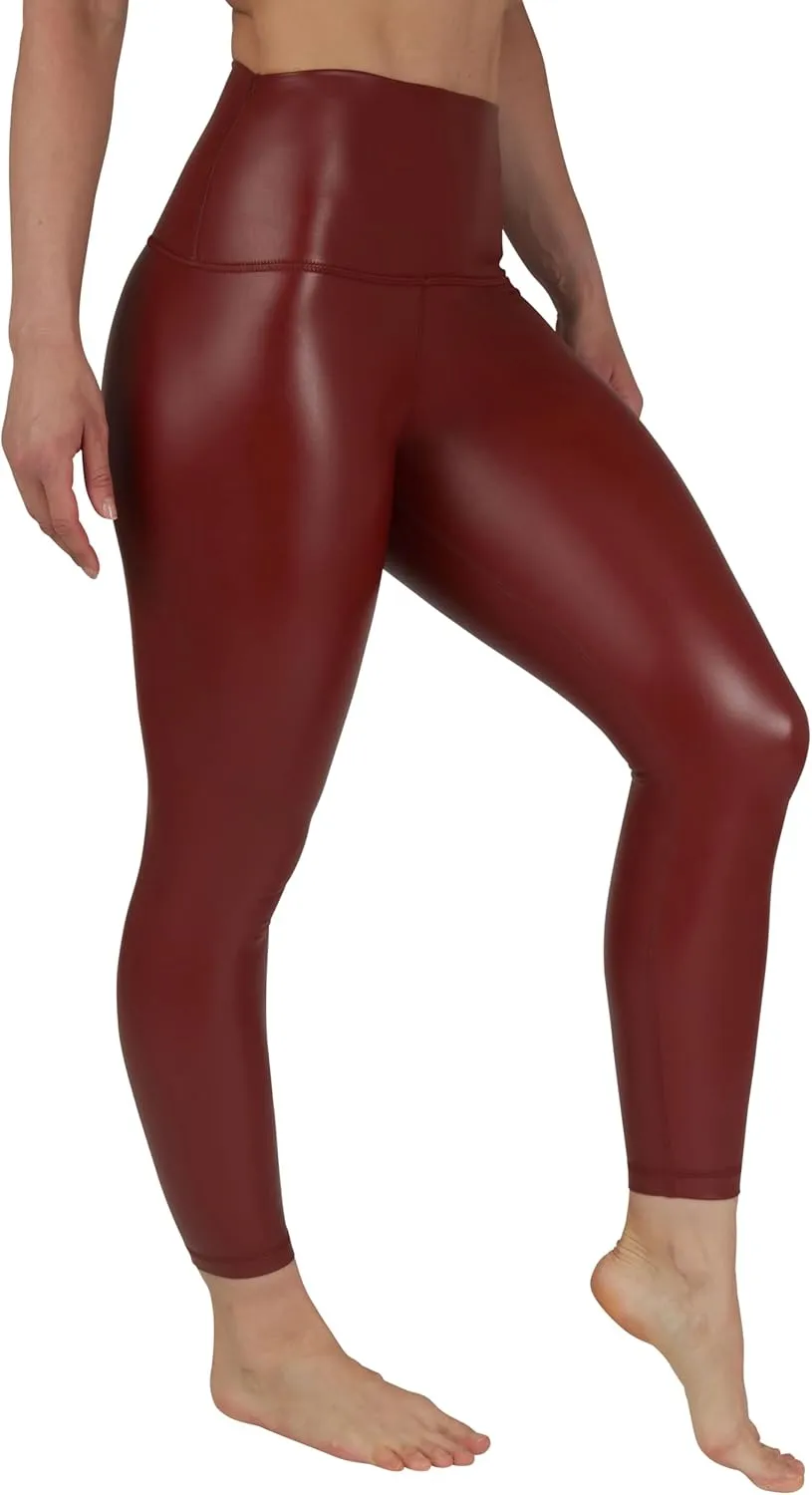 90 Degree By Reflex Super High Waist High Shine Faux Leather Fleece Lined Elastic Free Ankle Leggings