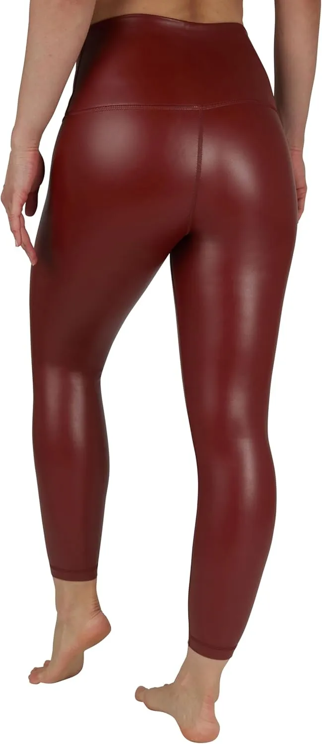 90 Degree By Reflex Super High Waist High Shine Faux Leather Fleece Lined Elastic Free Ankle Leggings