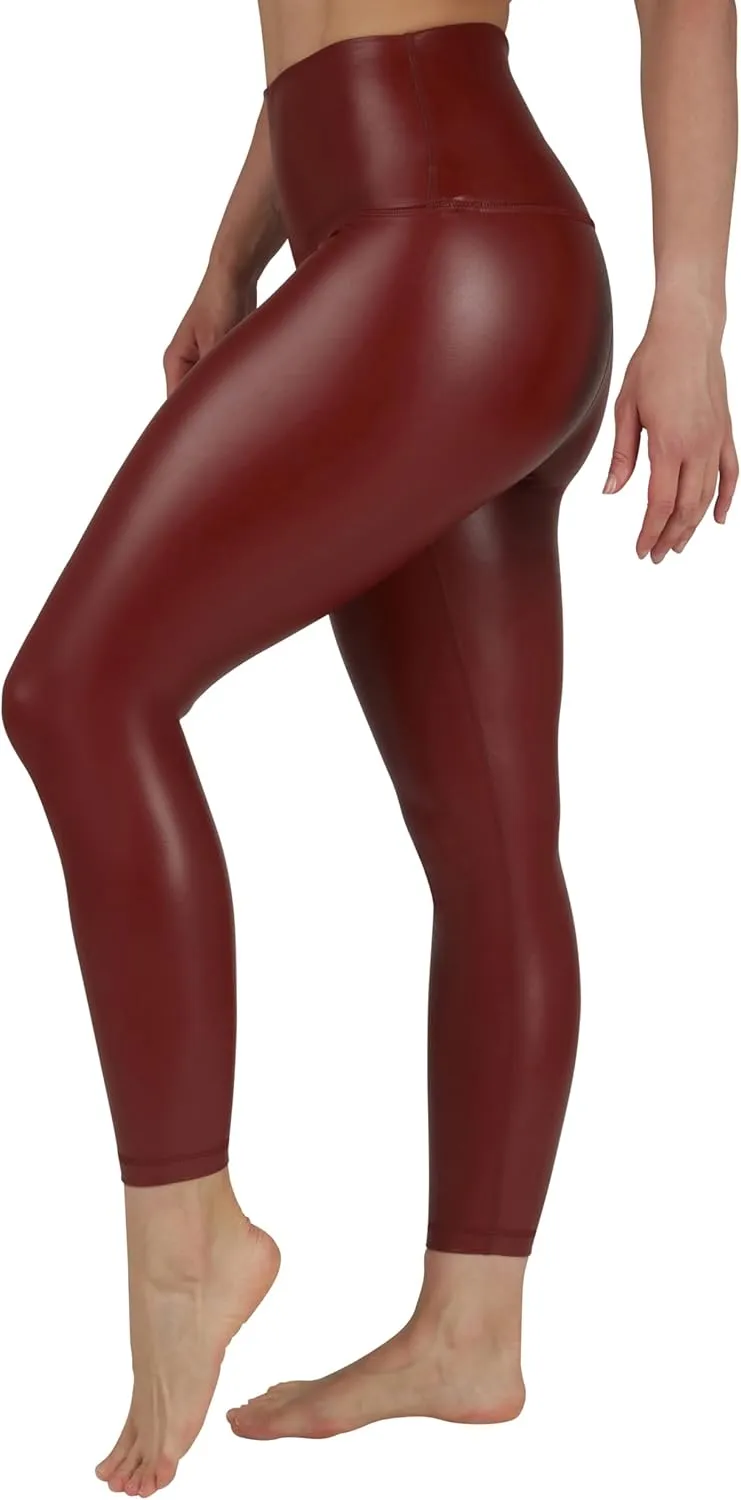 90 Degree By Reflex Super High Waist High Shine Faux Leather Fleece Lined Elastic Free Ankle Leggings