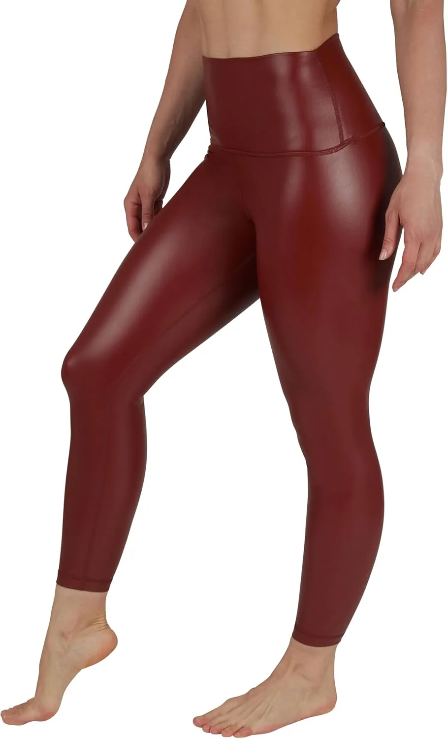 90 Degree By Reflex Super High Waist High Shine Faux Leather Fleece Lined Elastic Free Ankle Leggings