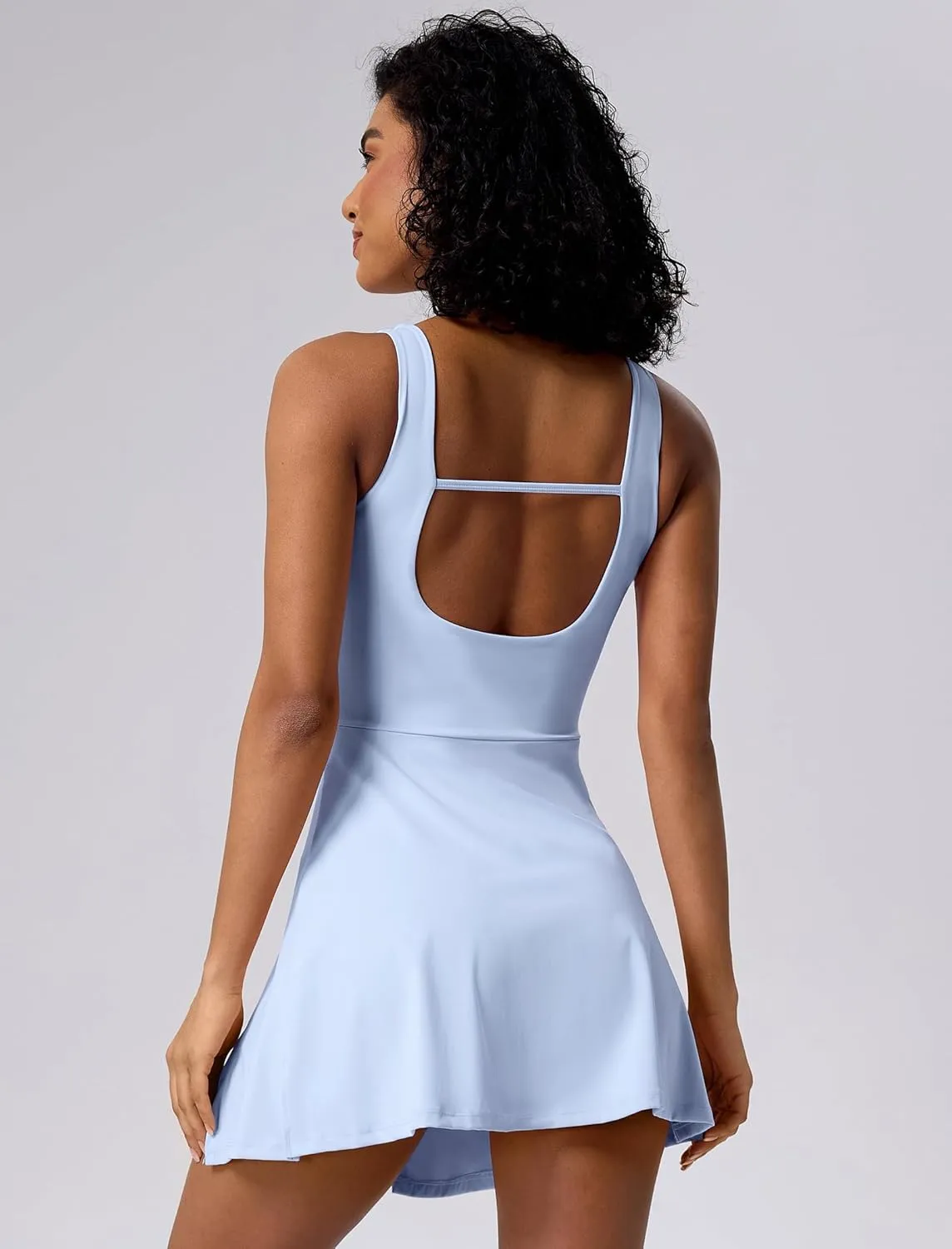 ABOCIW Womens Square Neck Tennis Dress Workout Rompers Wrap Skirt Built in Shorts Golf Athletic Dress