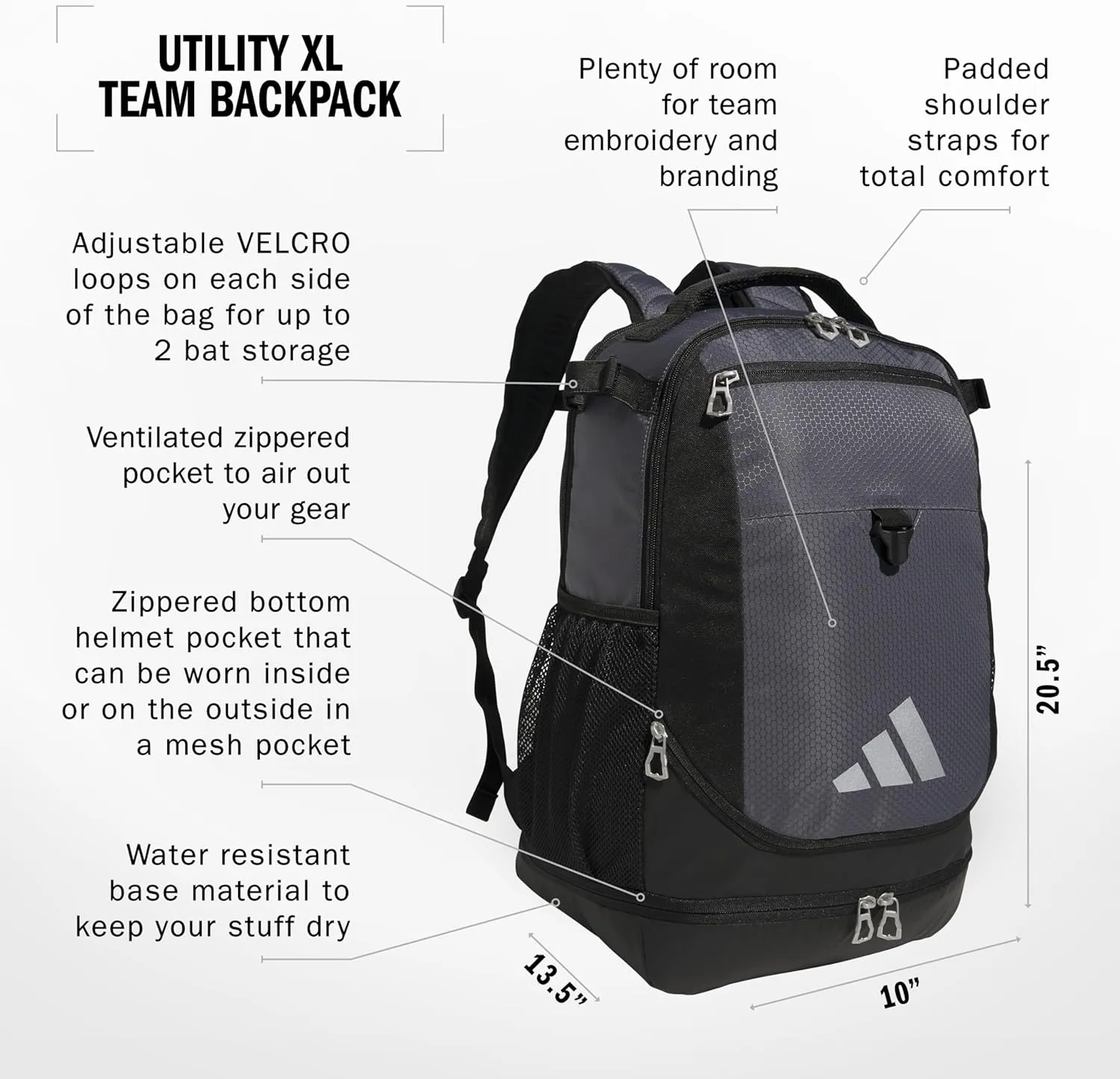 adidas Utility XL Team Backpack, Onix Grey/Black, One Size