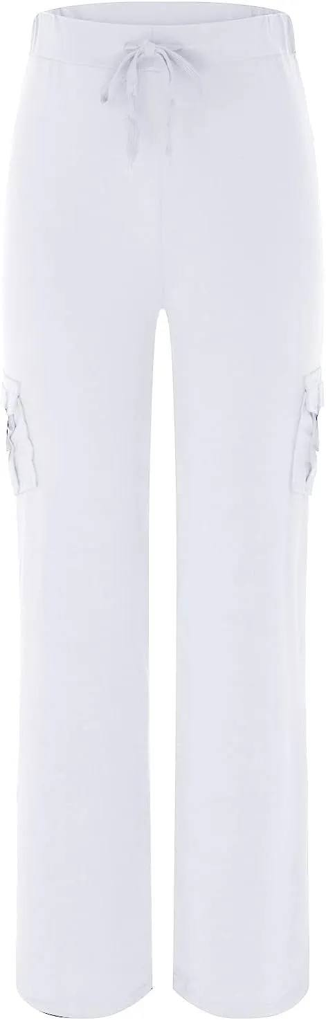 aihihe Cargo Pants for Women Bootcut Yoga Pants Wide Leg Sweatpants Plus Size Gym Workout Fitness Trousers with Button Pocket