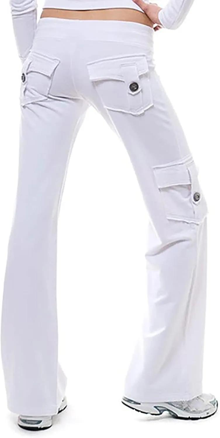 aihihe Cargo Pants for Women Bootcut Yoga Pants Wide Leg Sweatpants Plus Size Gym Workout Fitness Trousers with Button Pocket