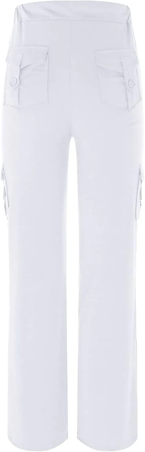 aihihe Cargo Pants for Women Bootcut Yoga Pants Wide Leg Sweatpants Plus Size Gym Workout Fitness Trousers with Button Pocket