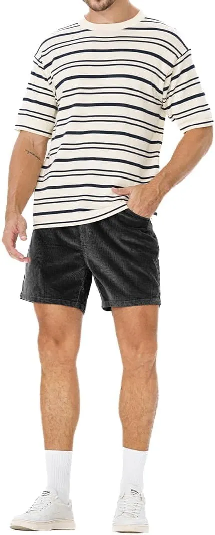 AIMPACT Mens Corduroy Shorts 5/6 Inseam Casual Elastic Waist Drawstring Summer Beach Shorts for Men with Pockets