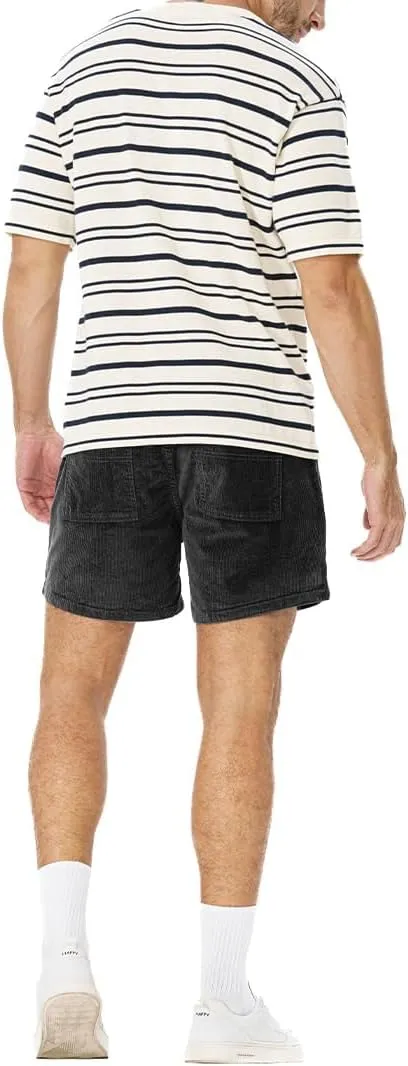 AIMPACT Mens Corduroy Shorts 5/6 Inseam Casual Elastic Waist Drawstring Summer Beach Shorts for Men with Pockets
