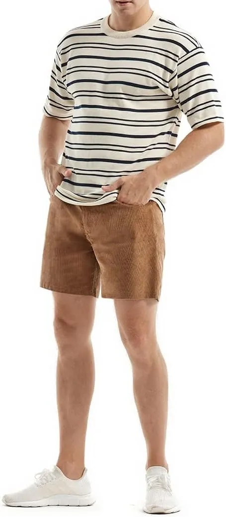 AIMPACT Mens Corduroy Shorts 5/6 Inseam Casual Elastic Waist Drawstring Summer Beach Shorts for Men with Pockets