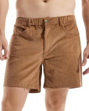 AIMPACT Mens Corduroy Shorts 5/6 Inseam Casual Elastic Waist Drawstring Summer Beach Shorts for Men with Pockets