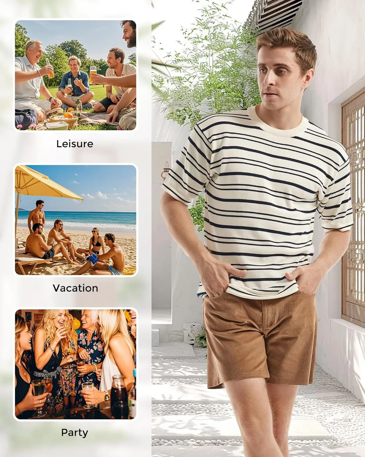 AIMPACT Mens Corduroy Shorts 5/6 Inseam Casual Elastic Waist Drawstring Summer Beach Shorts for Men with Pockets