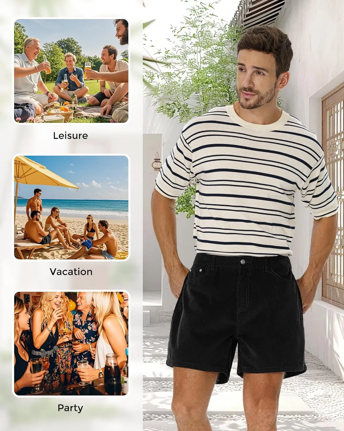 AIMPACT Mens Corduroy Shorts 5/6 Inseam Casual Elastic Waist Drawstring Summer Beach Shorts for Men with Pockets
