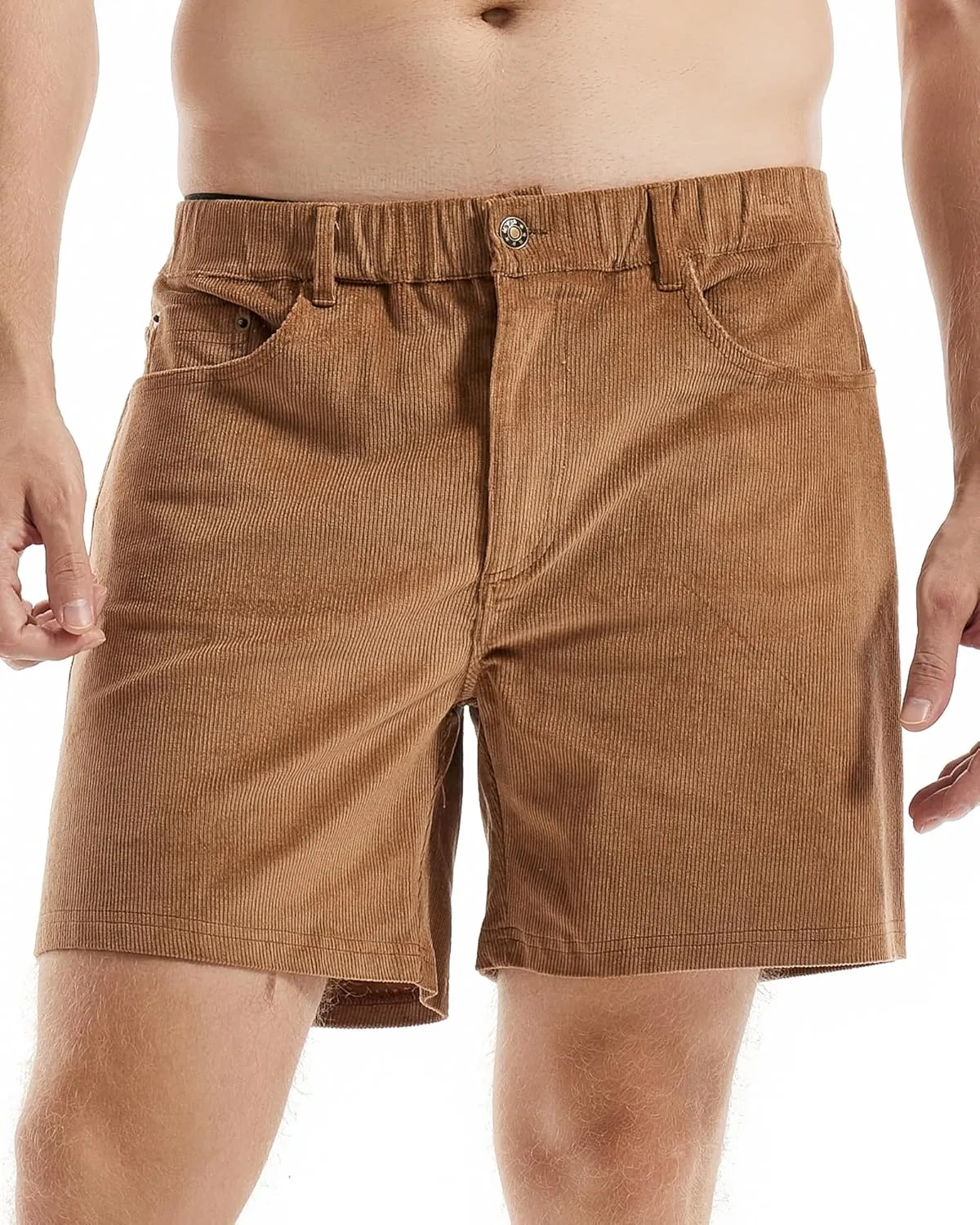 AIMPACT Mens Corduroy Shorts 5/6 Inseam Casual Elastic Waist Drawstring Summer Beach Shorts for Men with Pockets