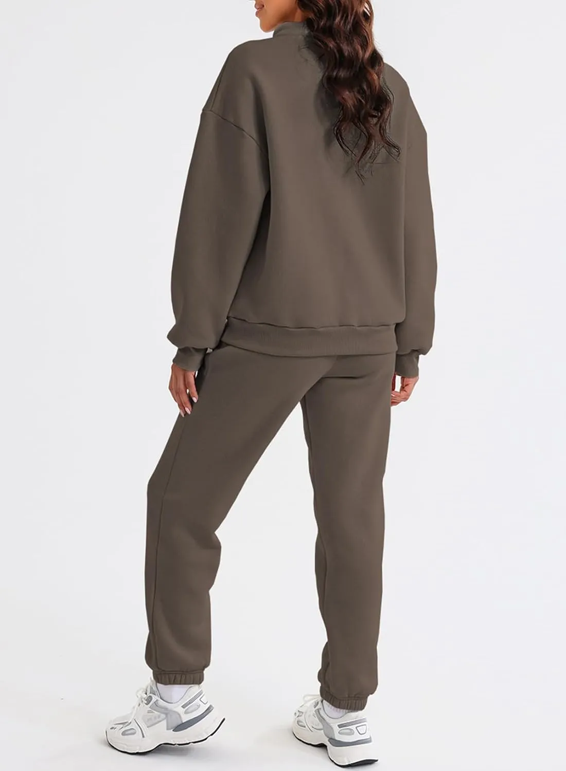 Aleumdr Women 2 Piece Outfits Sweatsuit Oversized Half Zip Pullover Long Sleeve Sweatshirt Jogger Pants Set with Pockets