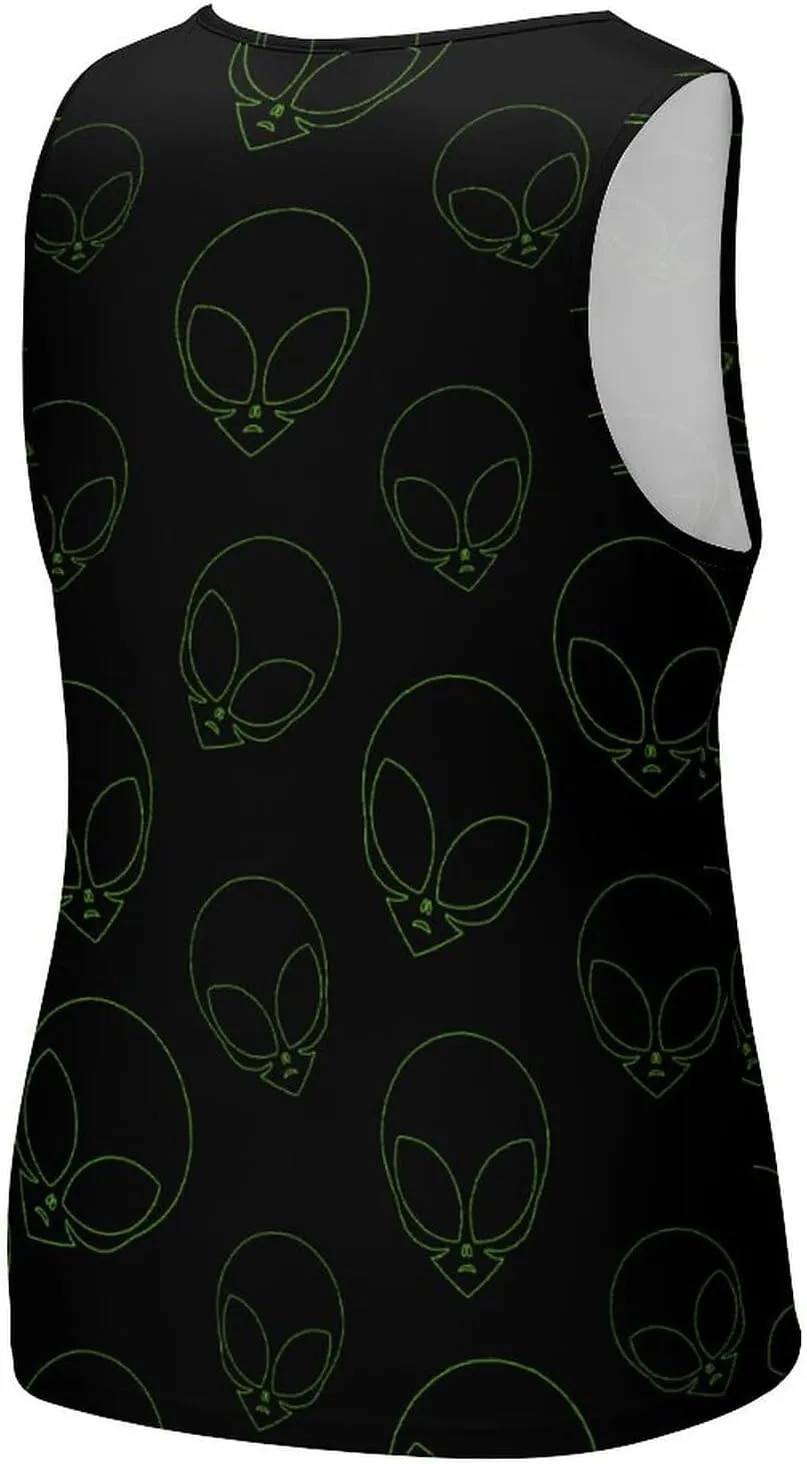 Aliens Head Men's Tank Tops Summer Sleeveless T-Shirts Gym Workout Tee Casual Beach Tee