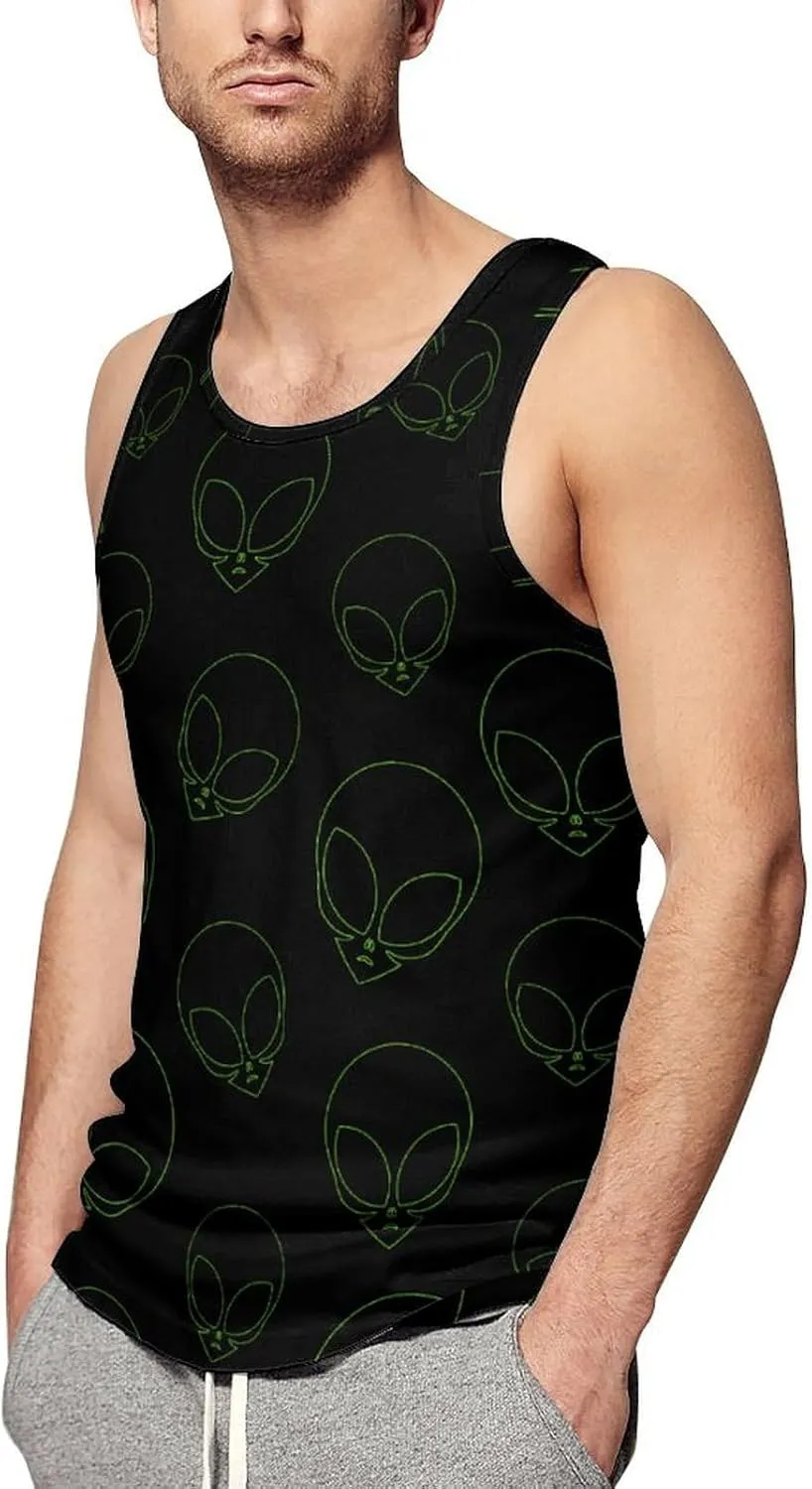 Aliens Head Men's Tank Tops Summer Sleeveless T-Shirts Gym Workout Tee Casual Beach Tee