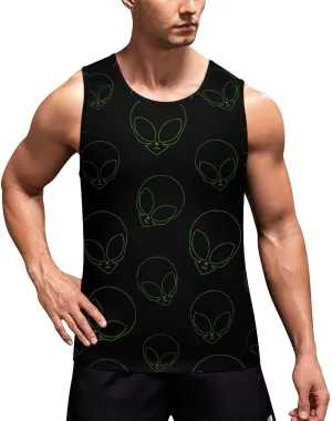 Aliens Head Men's Tank Tops Summer Sleeveless T-Shirts Gym Workout Tee Casual Beach Tee