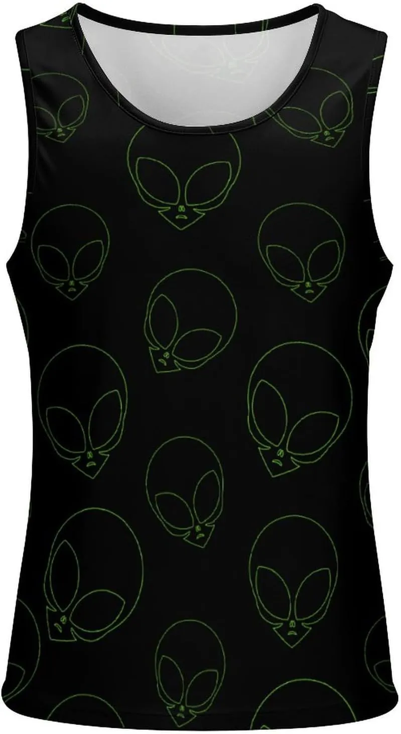 Aliens Head Men's Tank Tops Summer Sleeveless T-Shirts Gym Workout Tee Casual Beach Tee