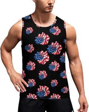 American Flag Rose Men's Tank Tops Summer Sleeveless T-Shirts Gym Workout Tee Casual Beach Tee