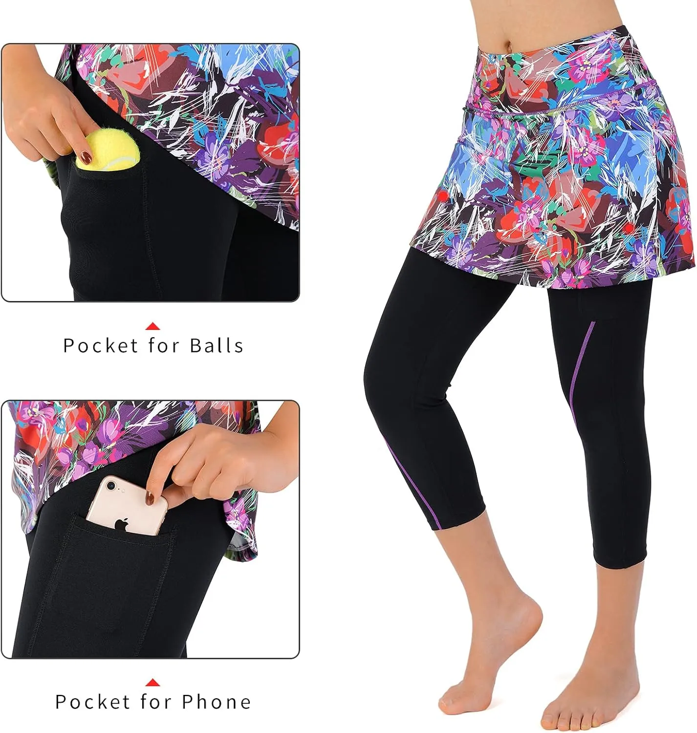 ANIVIVO Women Tennis Skirted Leggings with Pockets, Capris Yoga Leggings with Skirts&Tennis Pickleball Clothing