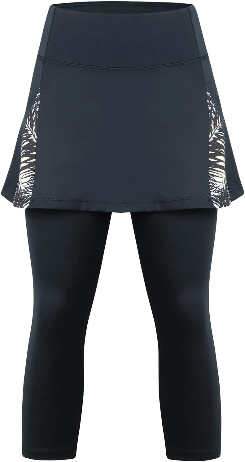 ANIVIVO Women Tennis Skirted Leggings with Pockets, Capris Yoga Leggings with Skirts&Tennis Pickleball Clothing