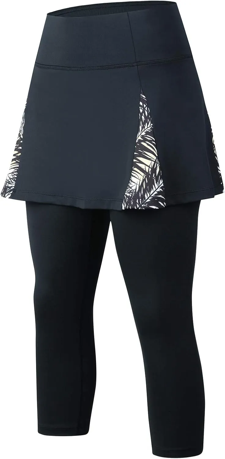ANIVIVO Women Tennis Skirted Leggings with Pockets, Capris Yoga Leggings with Skirts&Tennis Pickleball Clothing