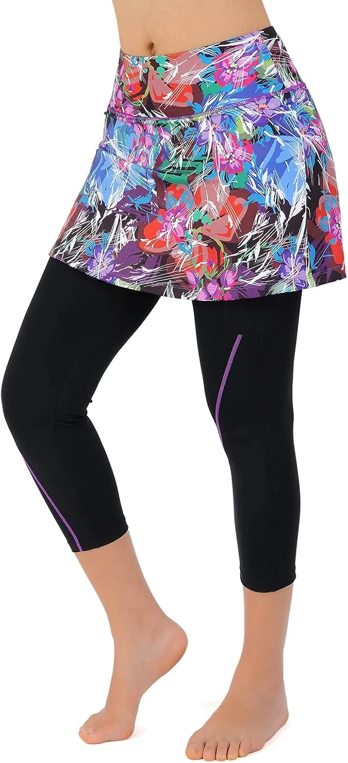 ANIVIVO Women Tennis Skirted Leggings with Pockets, Capris Yoga Leggings with Skirts&Tennis Pickleball Clothing