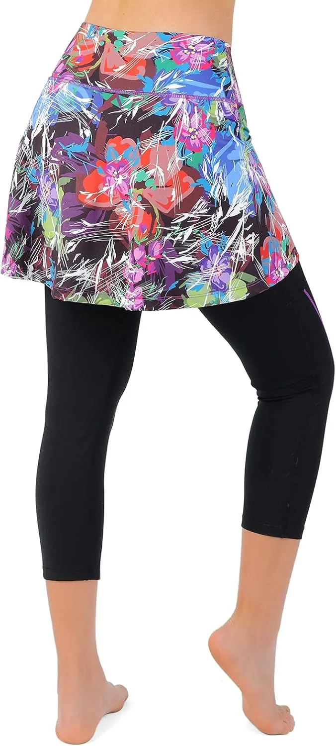 ANIVIVO Women Tennis Skirted Leggings with Pockets, Capris Yoga Leggings with Skirts&Tennis Pickleball Clothing
