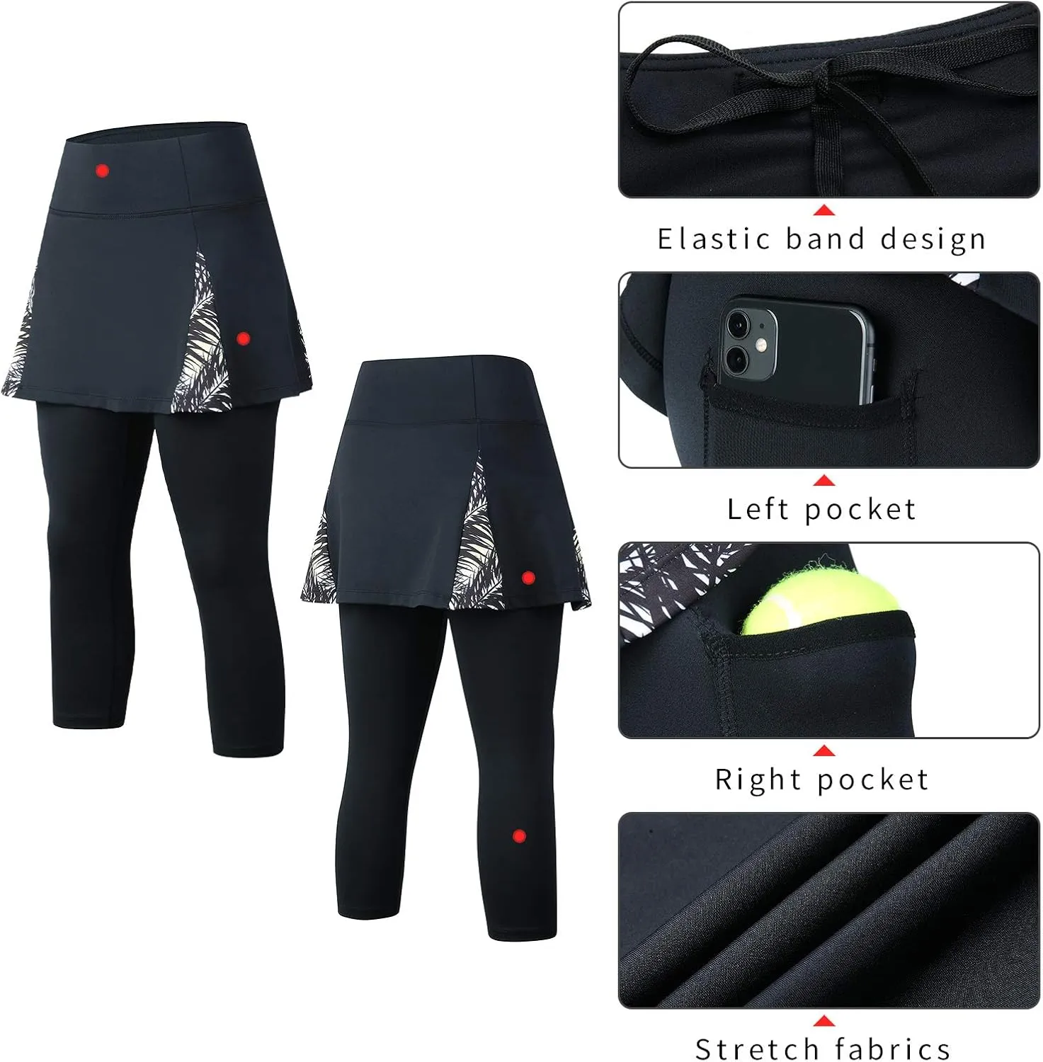 ANIVIVO Women Tennis Skirted Leggings with Pockets, Capris Yoga Leggings with Skirts&Tennis Pickleball Clothing
