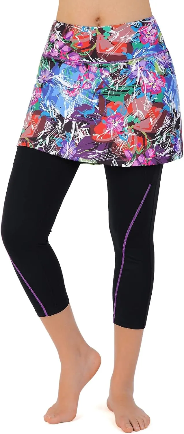 ANIVIVO Women Tennis Skirted Leggings with Pockets, Capris Yoga Leggings with Skirts&Tennis Pickleball Clothing