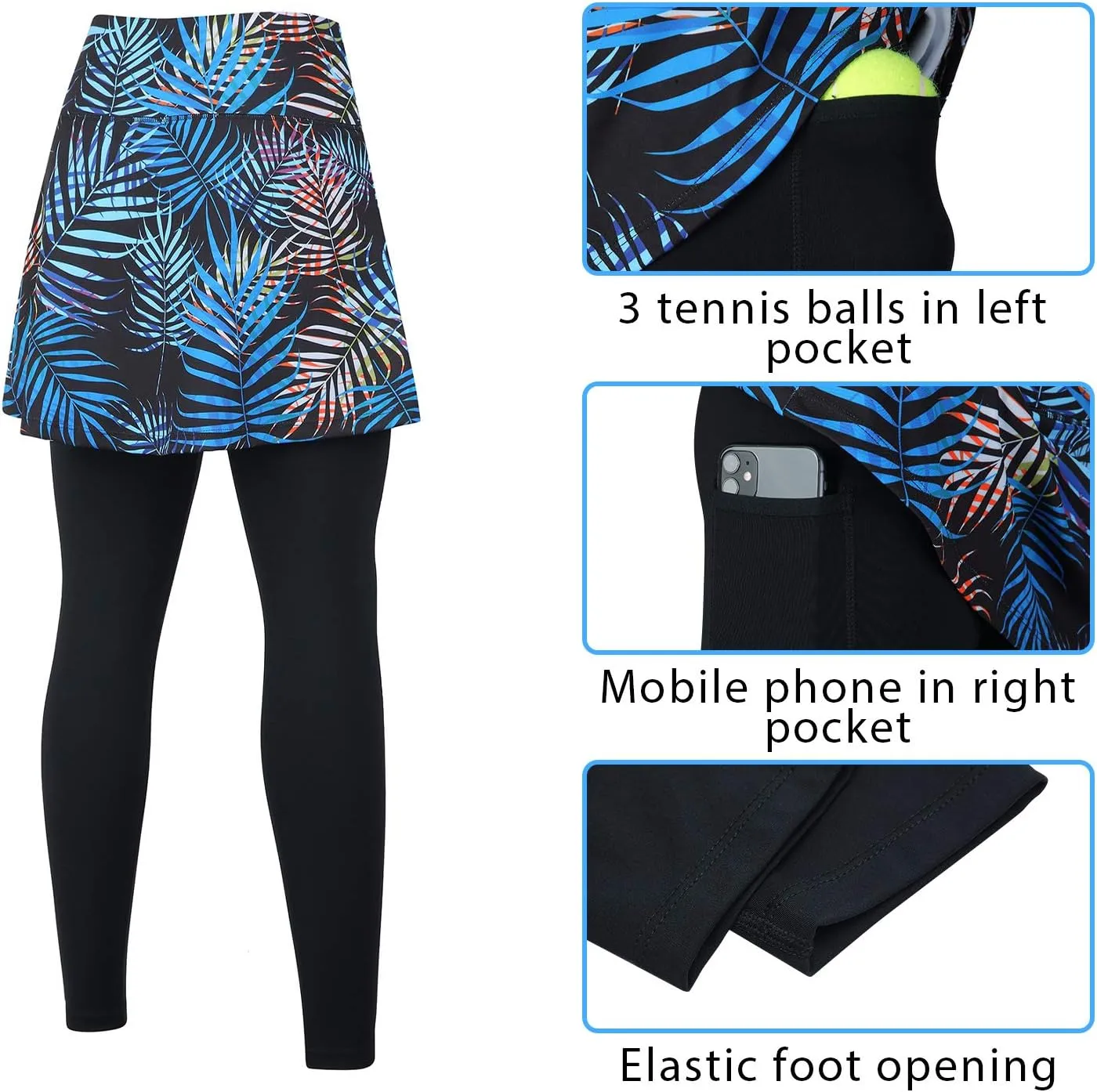 ANIVIVO Women Tennis Skirted Leggings with Pockets, Capris Yoga Leggings with Skirts&Tennis Pickleball Clothing