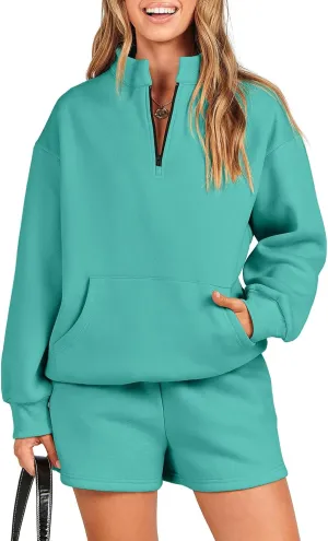 ANRABESS Women 2 Piece Outfits Sweatshirt Shorts Sets 2025 Oversized Casual Lounge Sweat Set Sweatsuit Workout Tracksuit