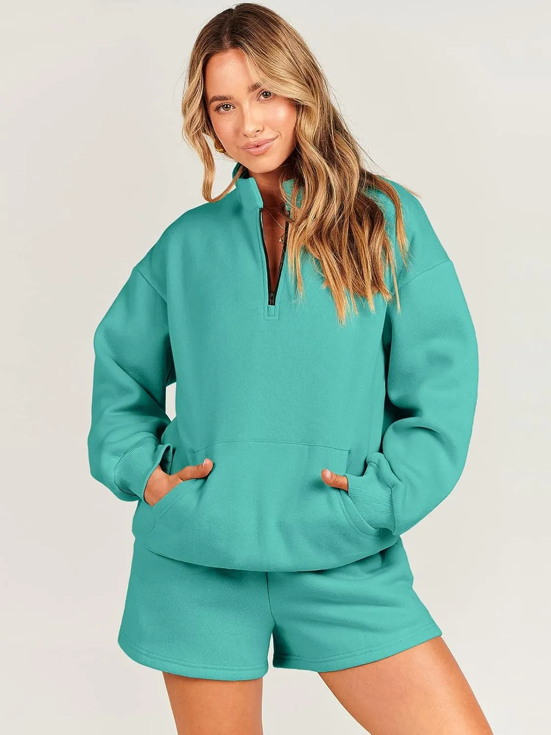 ANRABESS Women 2 Piece Outfits Sweatshirt Shorts Sets 2025 Oversized Casual Lounge Sweat Set Sweatsuit Workout Tracksuit