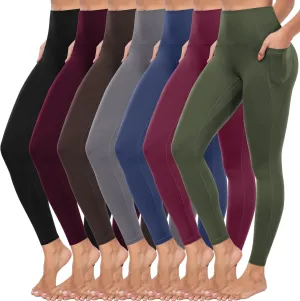 ATHVOTAR Leggings with Pockets for Women, 7 Packs High Waisted Workout Tummy Control Yoga Pants