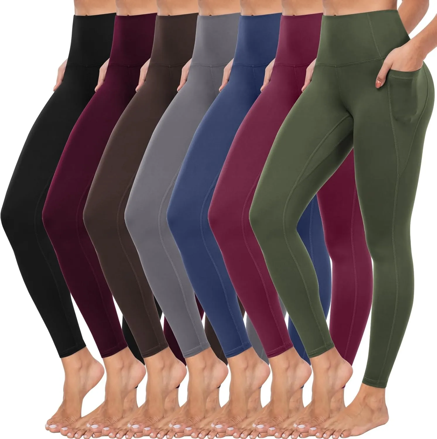 ATHVOTAR Leggings with Pockets for Women, 7 Packs High Waisted Workout Tummy Control Yoga Pants