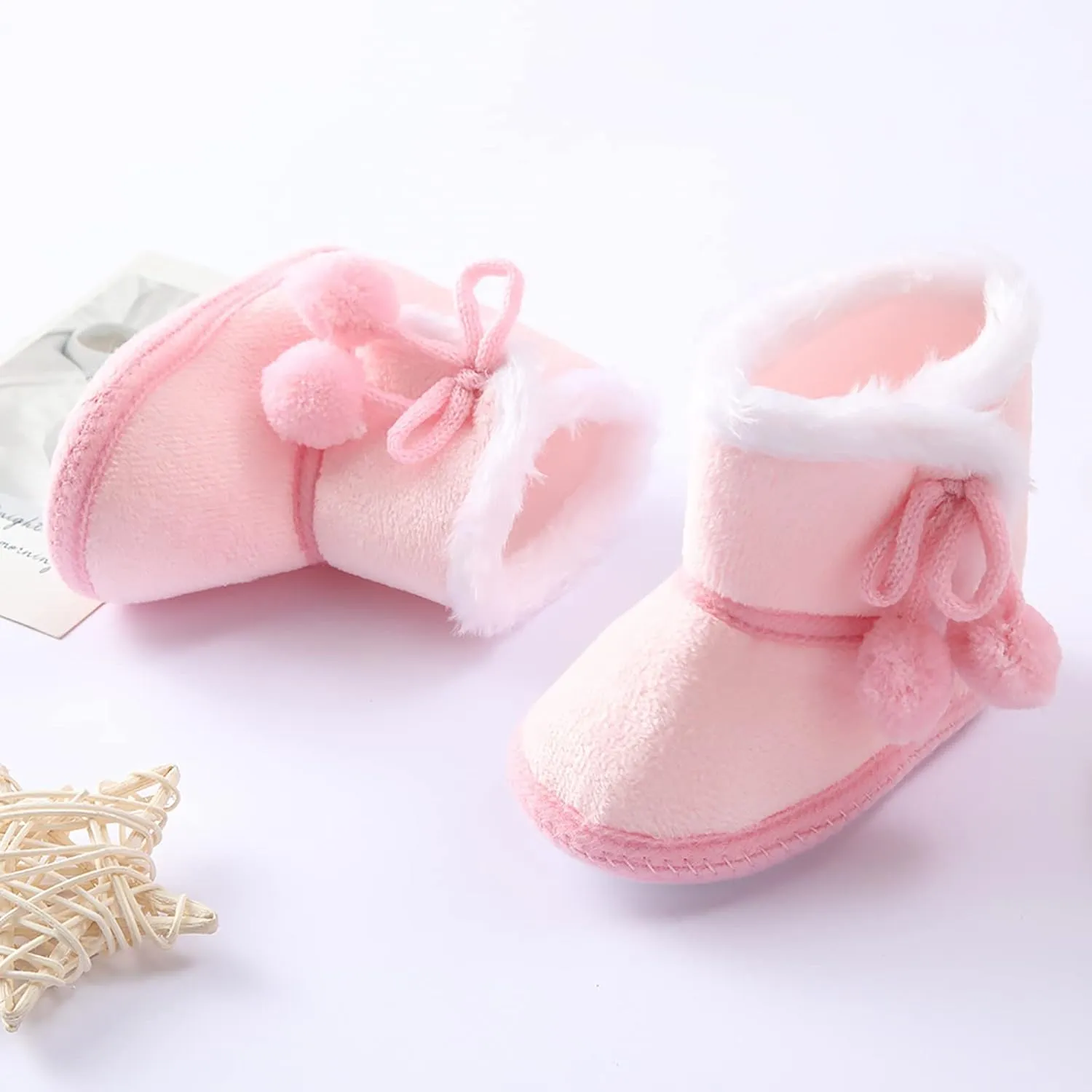 Baby Boys Girls Snow Boots Fur Lined Non Slip Soft Sole Toddler First Walker Winter Warm Crib Shoes Waterproof