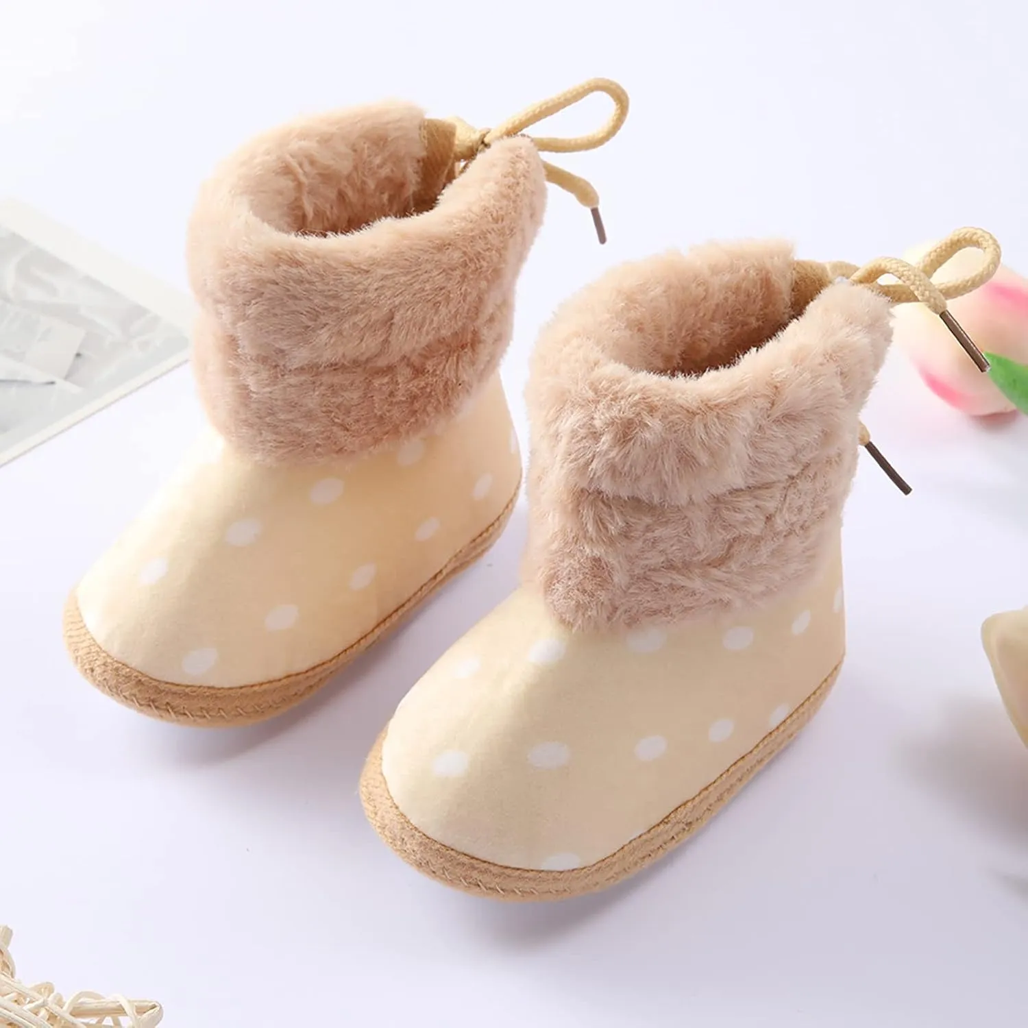 Baby Boys Girls Snow Boots Fur Lined Non Slip Soft Sole Toddler First Walker Winter Warm Crib Shoes Waterproof