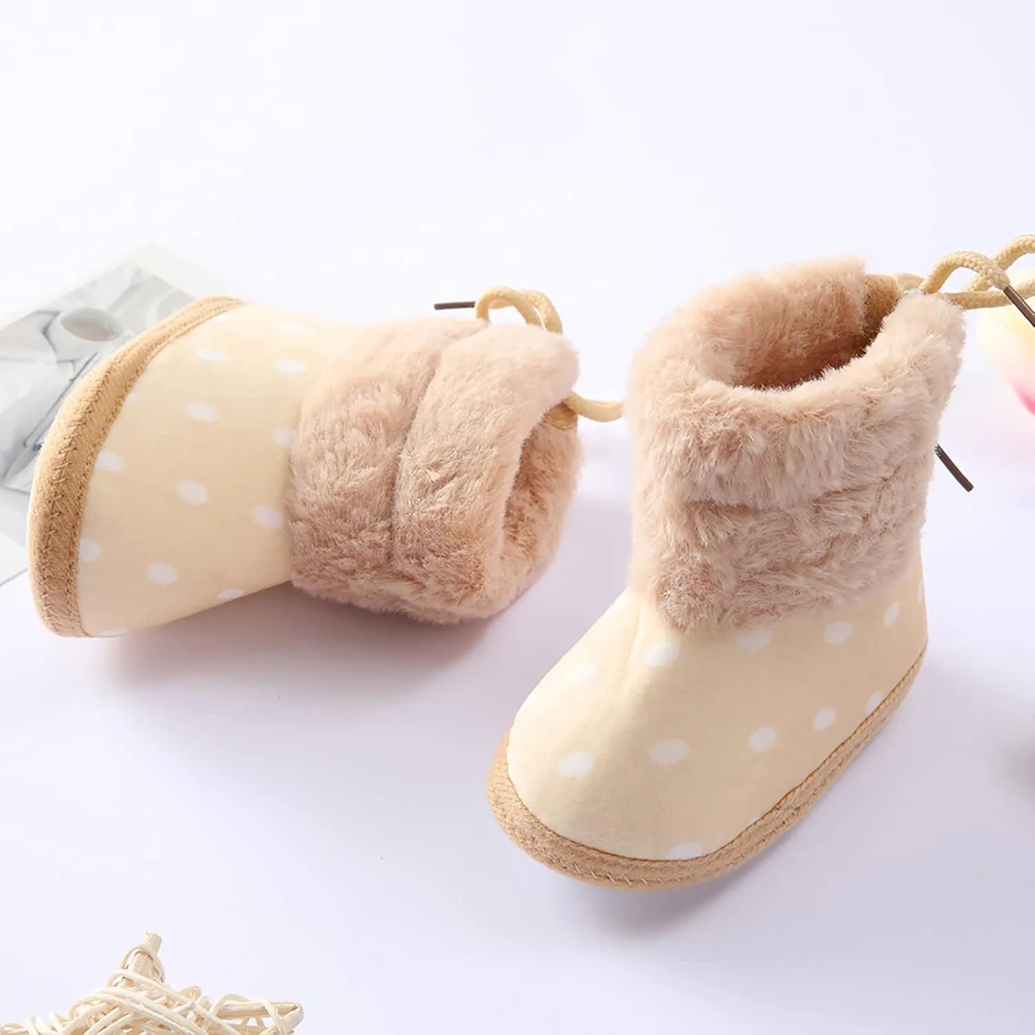 Baby Boys Girls Snow Boots Fur Lined Non Slip Soft Sole Toddler First Walker Winter Warm Crib Shoes Waterproof