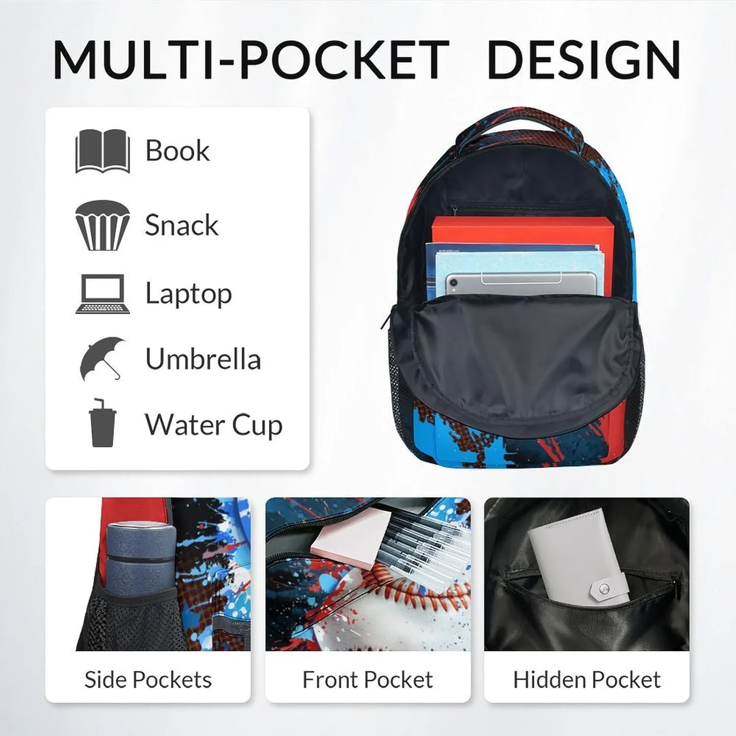 Backpack for Kids - Baseball Backpacks for School - 17 Inch Sports Bookbag for Boys Teens - Youth Back Pack for Elementary Middle School