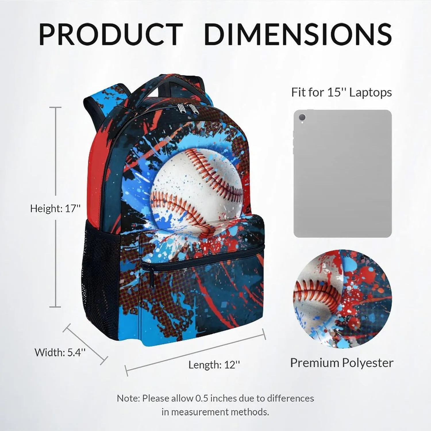Backpack for Kids - Baseball Backpacks for School - 17 Inch Sports Bookbag for Boys Teens - Youth Back Pack for Elementary Middle School