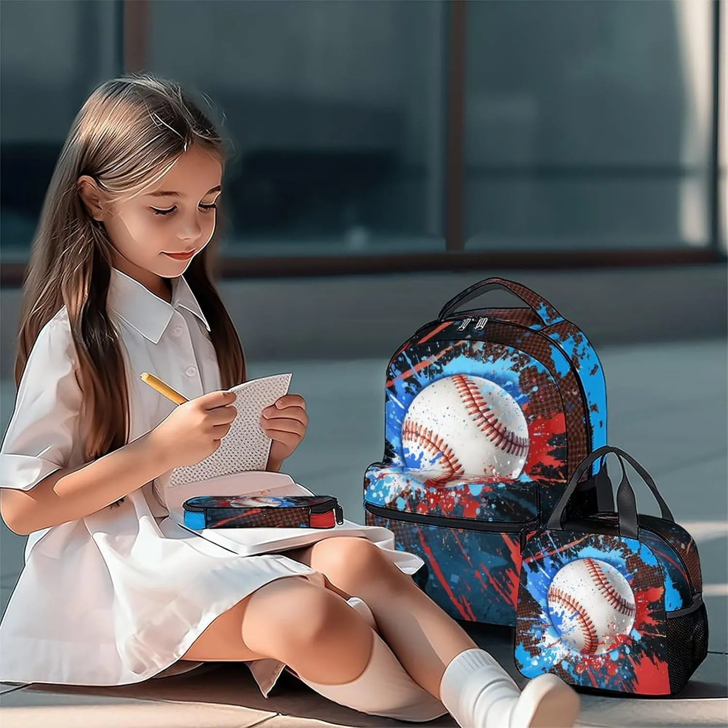 Backpack for Kids - Baseball Backpacks Set for School - Boys Bookbag with Lunch Box - Youth Back Pack for Elementary Middle School
