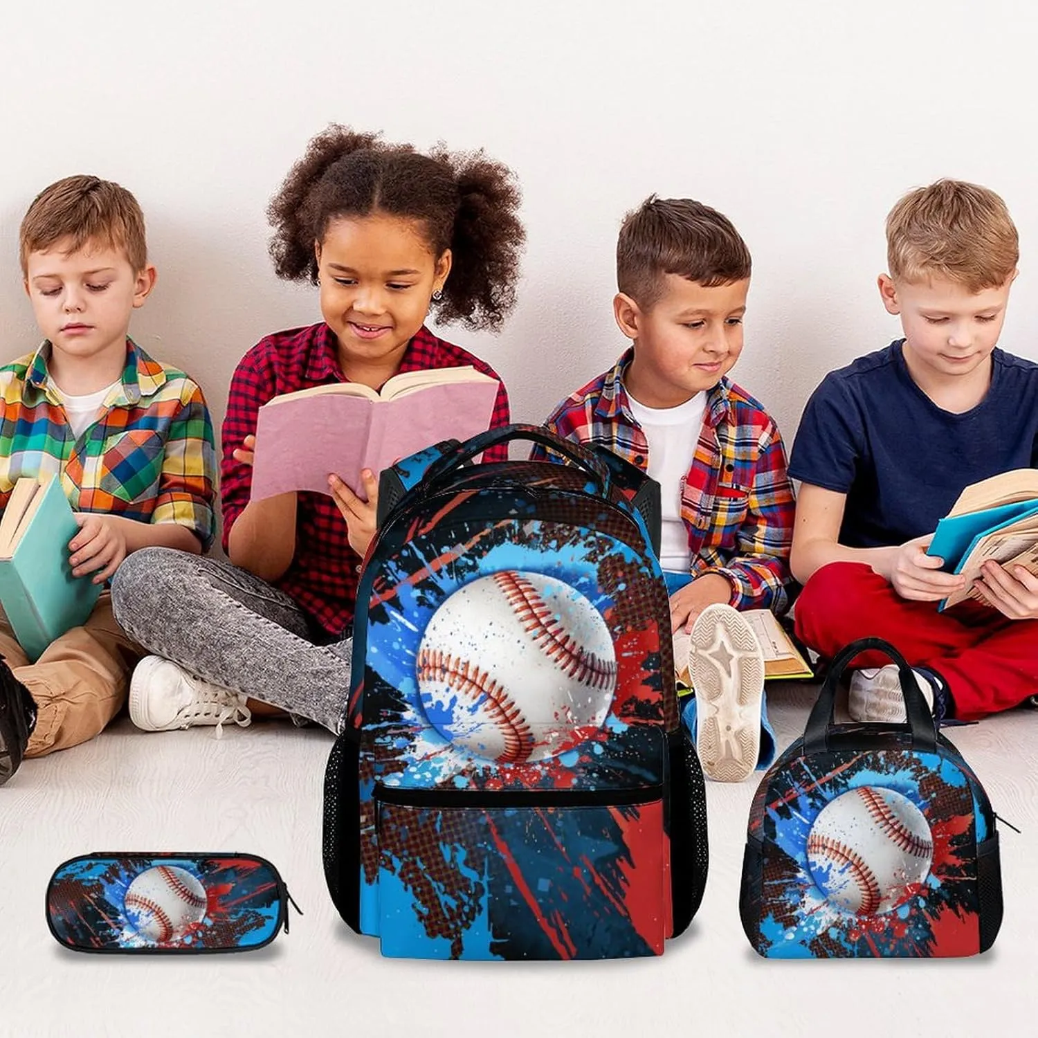Backpack for Kids - Baseball Backpacks Set for School - Boys Bookbag with Lunch Box - Youth Back Pack for Elementary Middle School