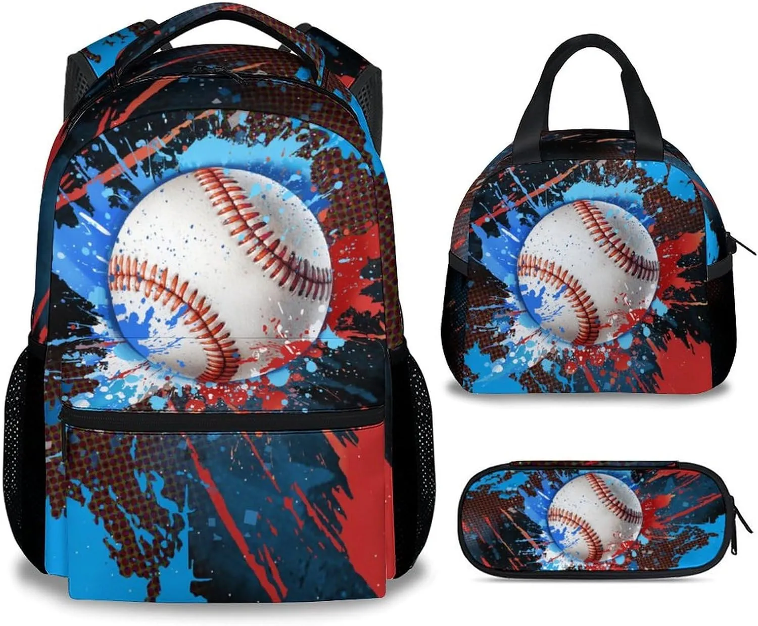 Backpack for Kids - Baseball Backpacks Set for School - Boys Bookbag with Lunch Box - Youth Back Pack for Elementary Middle School
