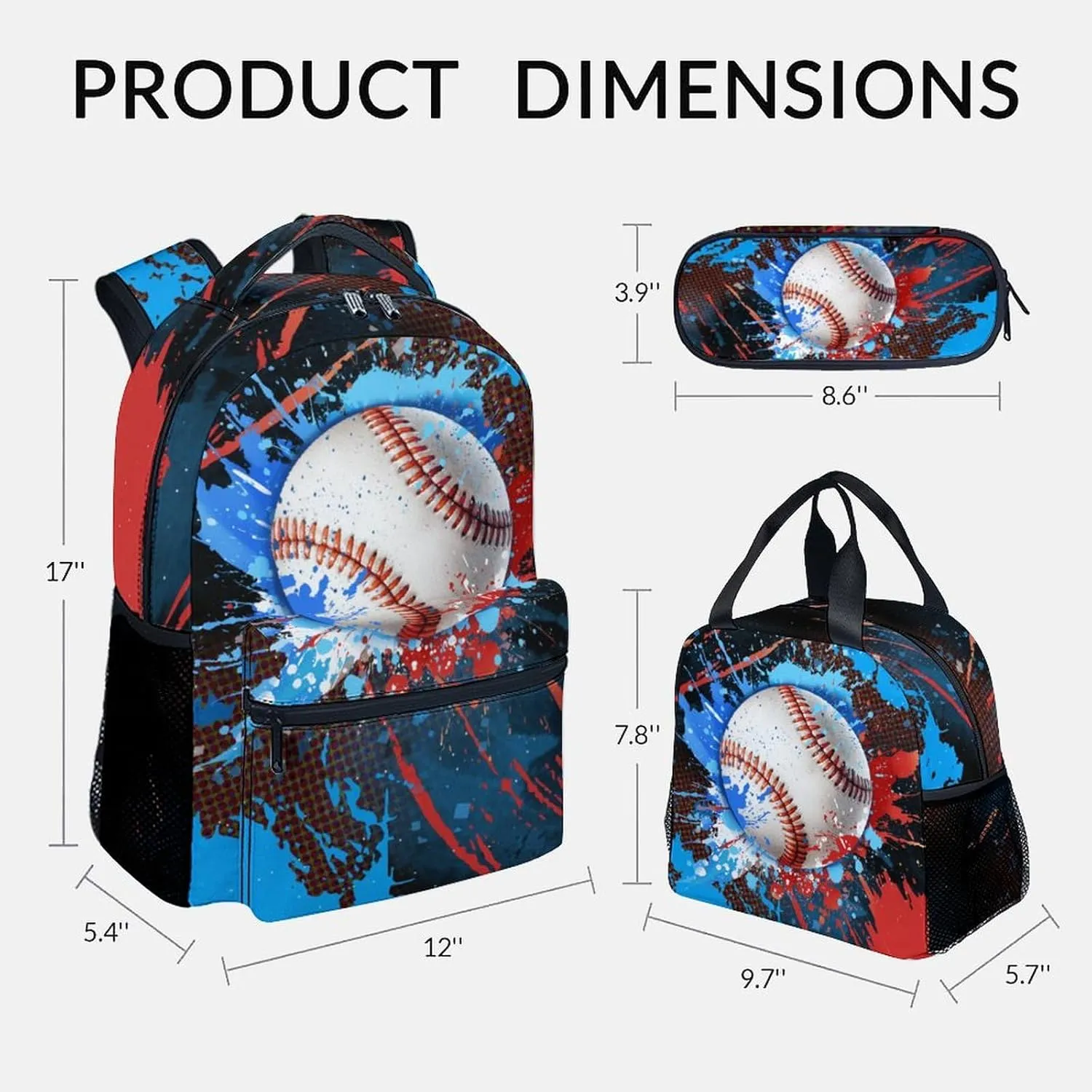 Backpack for Kids - Baseball Backpacks Set for School - Boys Bookbag with Lunch Box - Youth Back Pack for Elementary Middle School